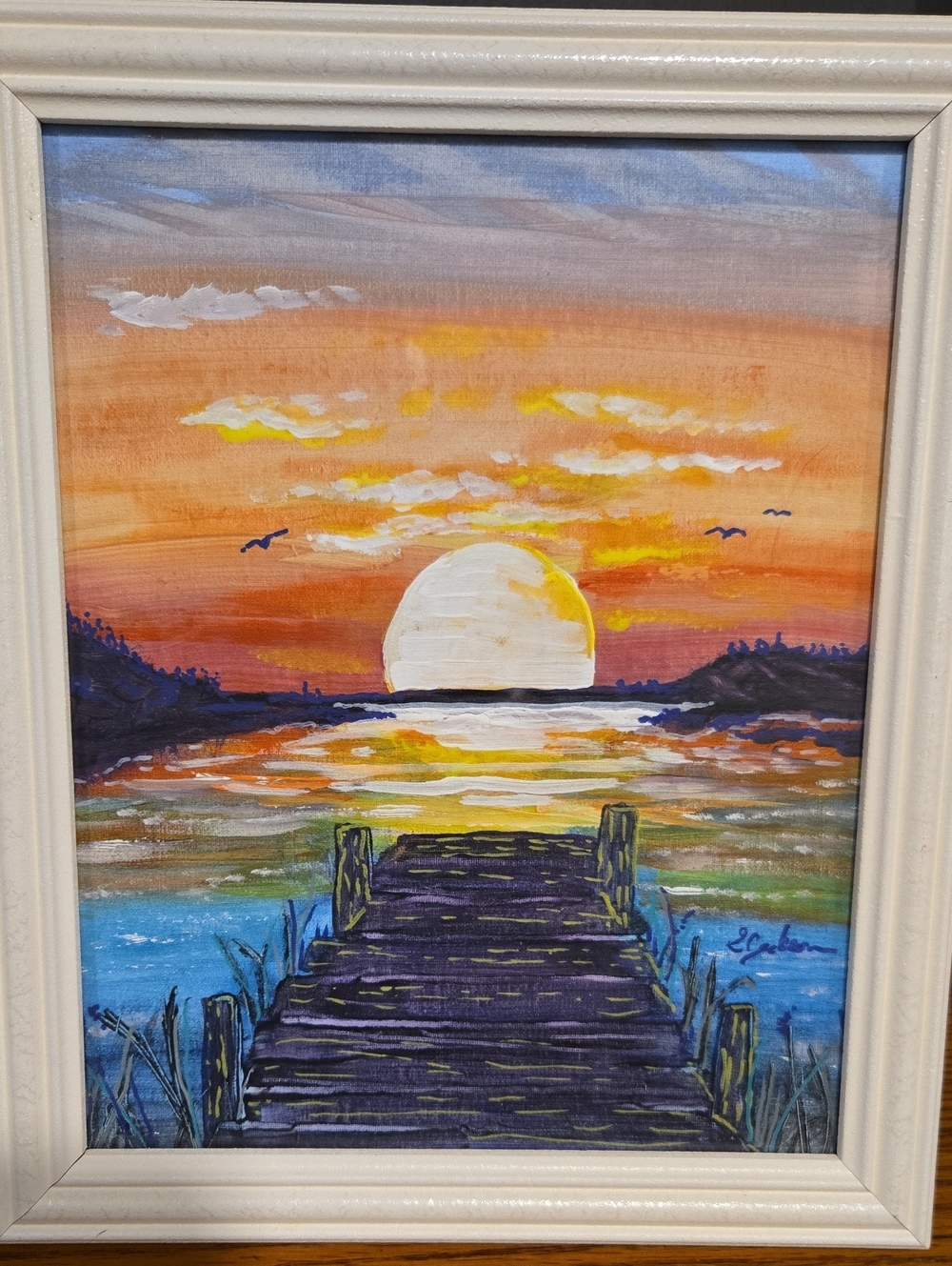 Sunset Dock Canvas Art Print - Orange & Blue Coastal Wall Art